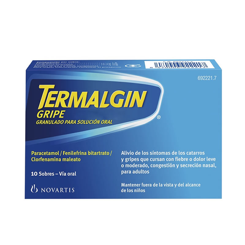 TERMALGIN GRIPE 650 MG/15,58 MG/4 MG 10 SOBRES GRANULADO PARA SOLUCION ORAL